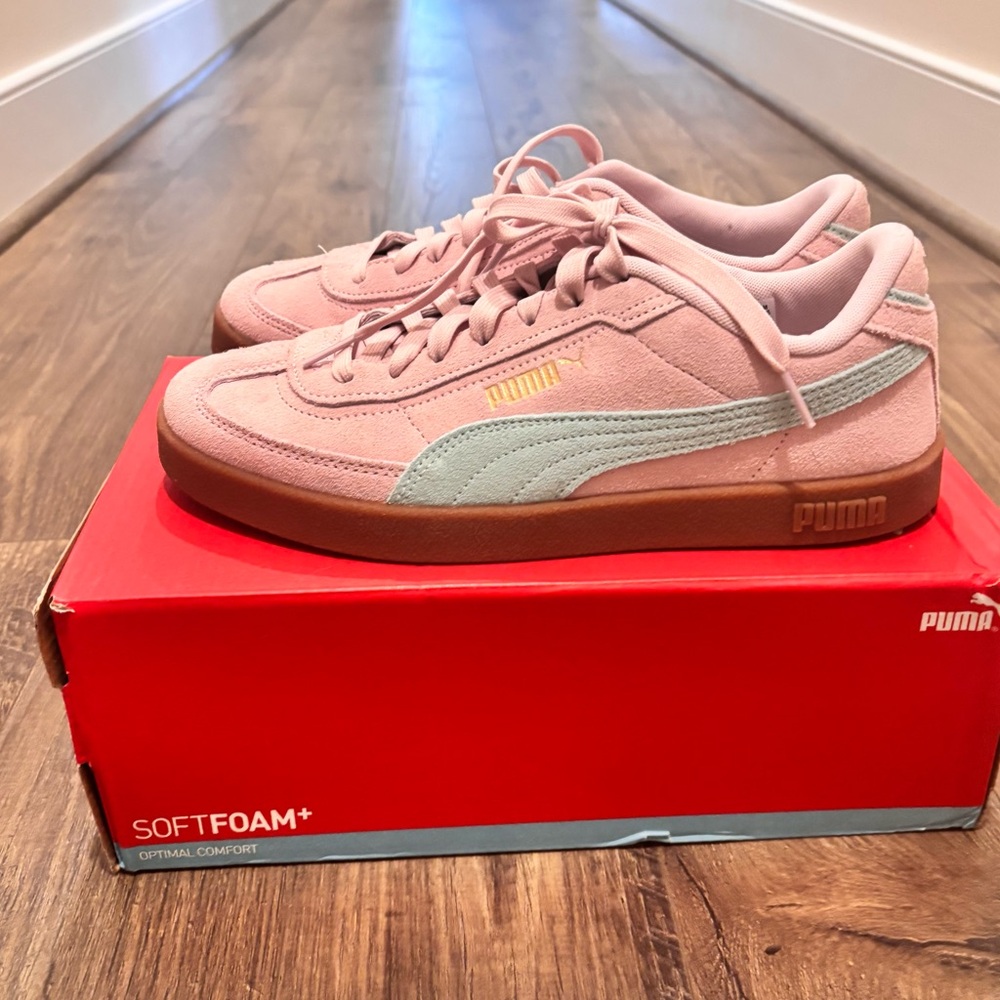 Puma Women's Pink and Blue Club II Era Sneakers, worn one time, size 10